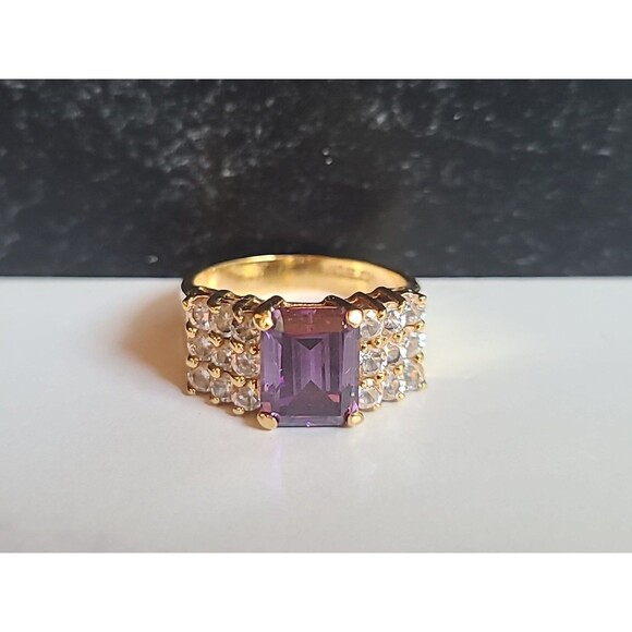 ESPO 14KTGE Prong Set Rhinestone Cocktail Ring Vintage Size US 9 - Picture 5 of 10